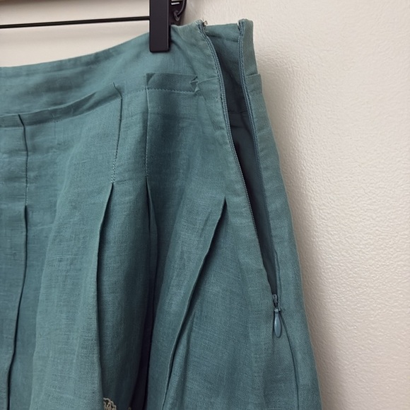 Talbots Floral Embroidered Pleated Skirt 100% Linen Teal Lined Cottagecore Sz 14 - Picture 3 of 13